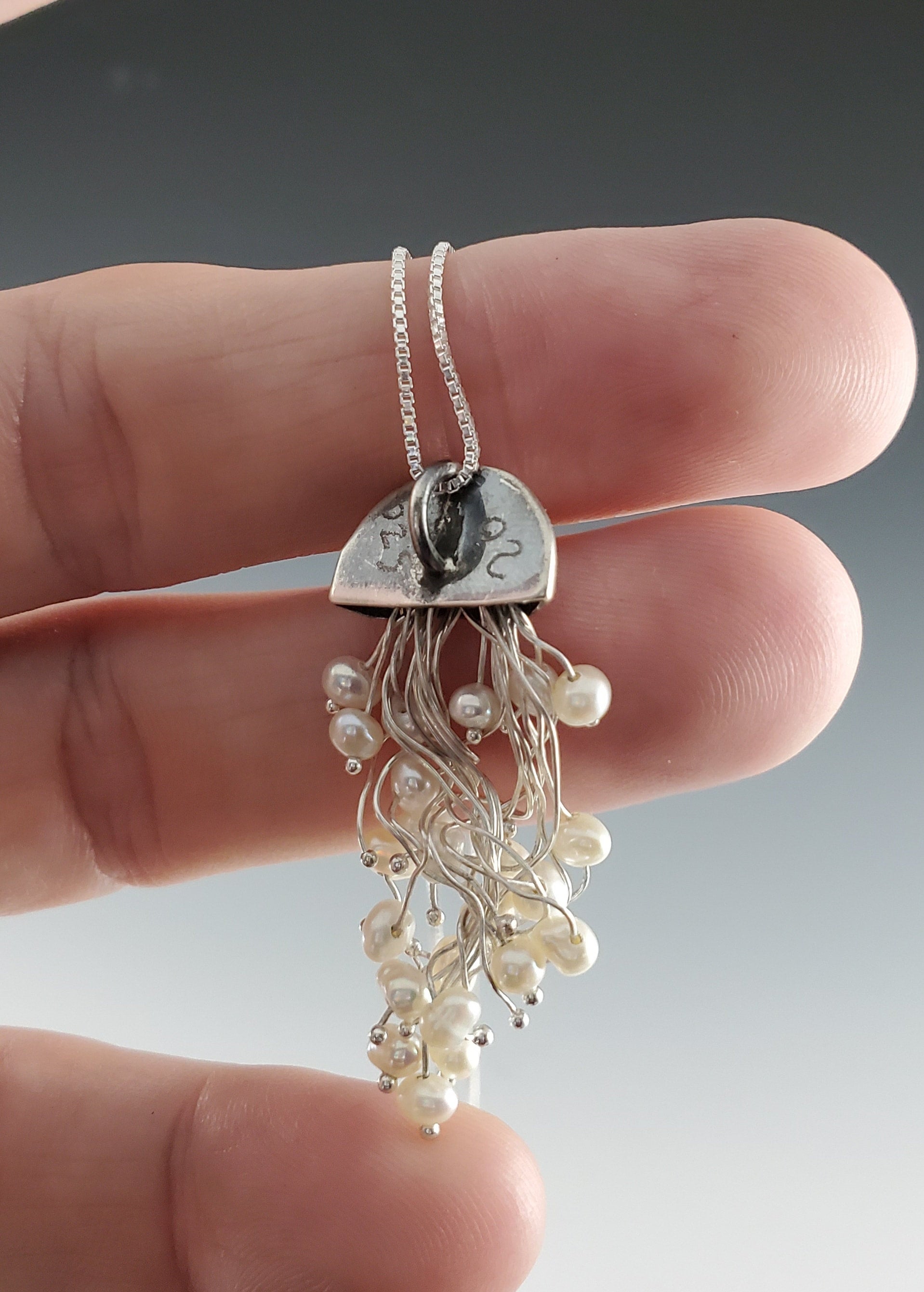 jellyfish pendant, sterling silver with pearls